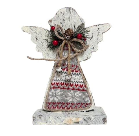 Vánoční dřevěný anděl s rolničkami 14cm