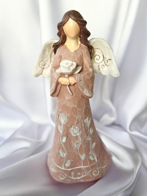 Anděl s květy růžový 20cm - Motiv: Anděl s květinou