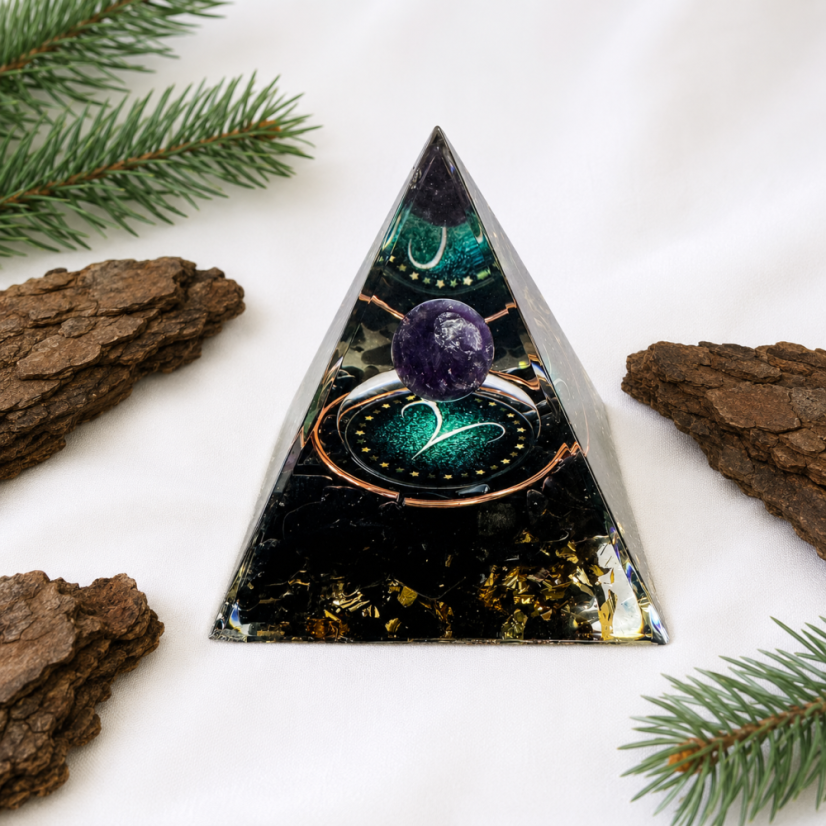 Orgonitová pyramida BERAN s obsidiánem a ametystem