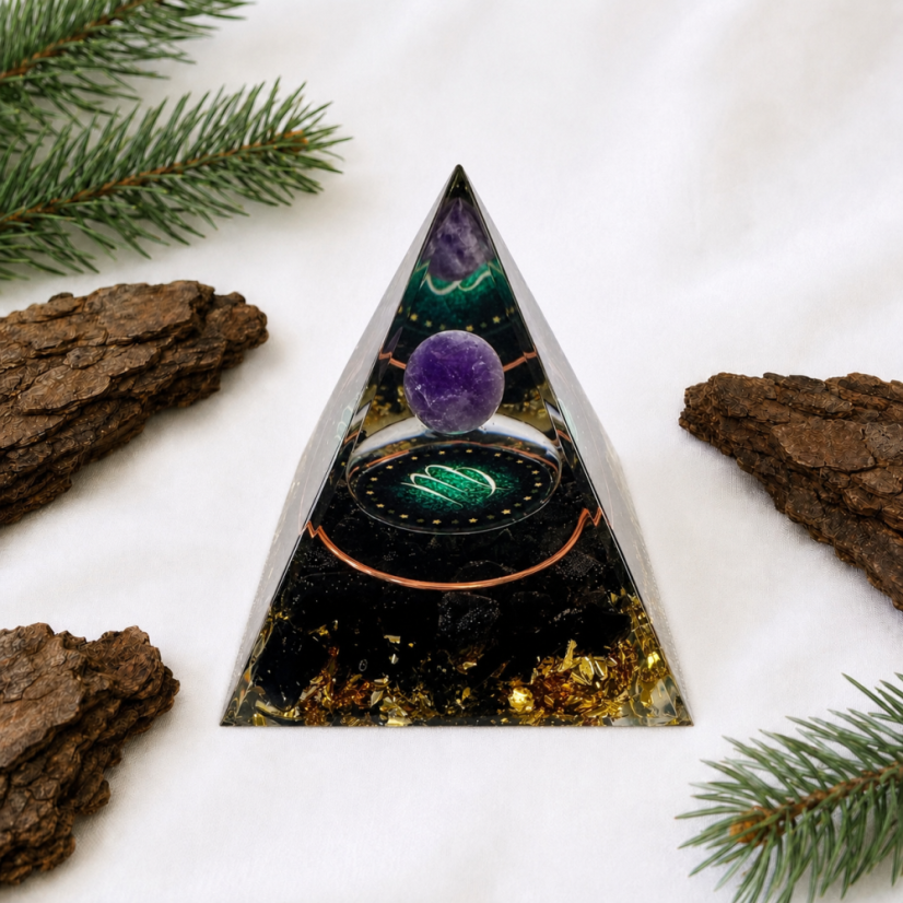 Orgonitová pyramida PANNA s obsidiánem a ametystem