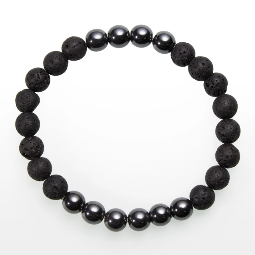 Pánský náramek | láva, hematit | 8mm kulička