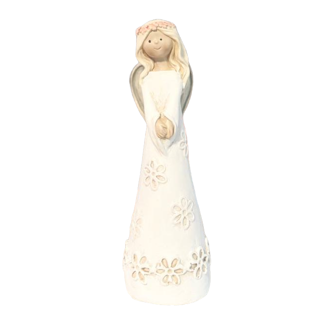 Anděl s květovanou čelenkou a šaty 18cm
