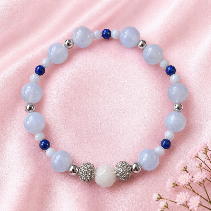 Náramek s chalcedonem, lapis lazuli a měsíčním kamenem - SÍLA VNITŘNÍHO KLIDU