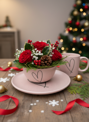 Keramický hrnek růžový se srdcem