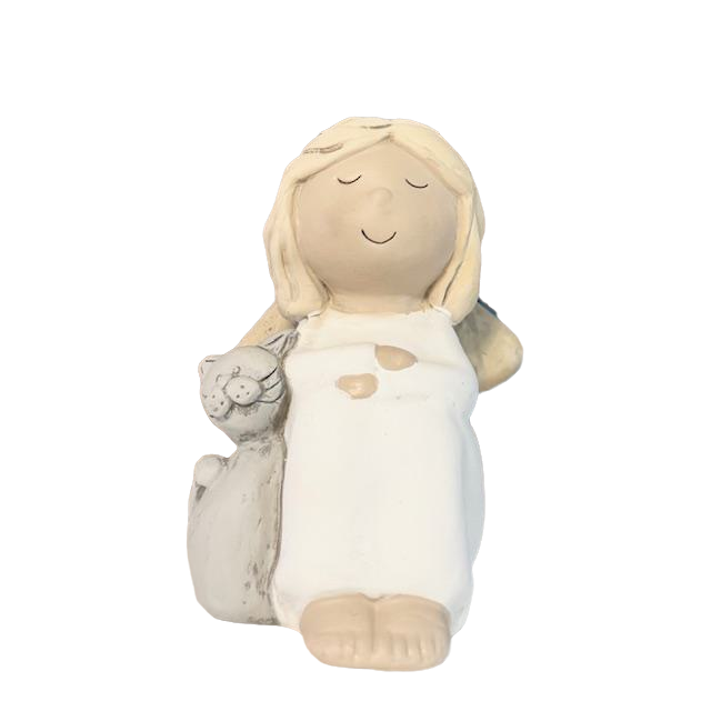 Anděl sedící s kočičkou 13cm