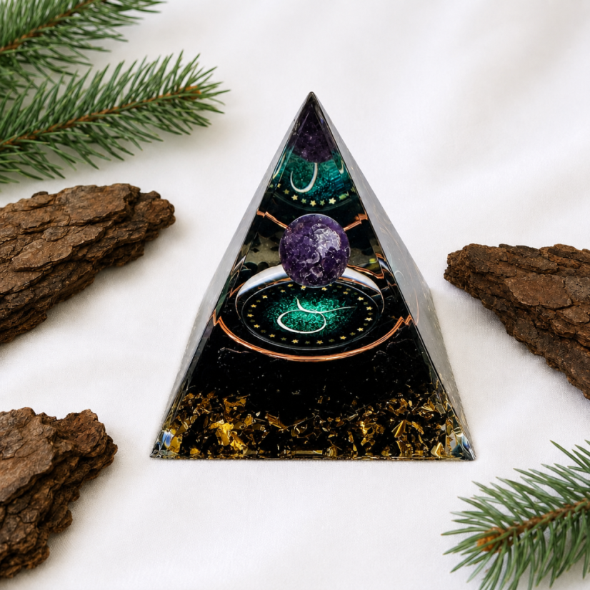 Orgonitová pyramida BÝK s obsidiánem a ametystem