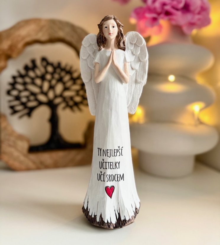 Anděl "Ty nejlepší učitelky učí srdcem" 25cm