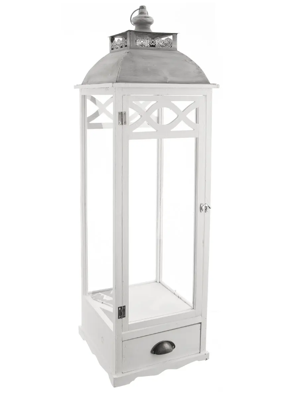 Lucerna dřevo/kov bílá velká 107cm