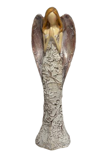 Anděl s květovanými šaty v barvě gotiky 15cm