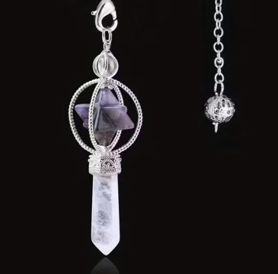 Kyvadlo s křišťálovým hrotem a merkabou | Ametyst