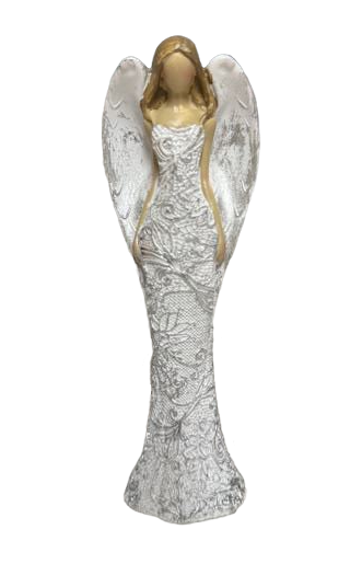 Stříbrný anděl s květovanými šaty 15cm