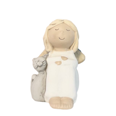 Anděl sedící s kočičkou 13cm