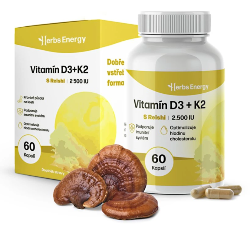 Vitamín D3 + K2 + reishi | 60 kapslí
