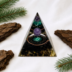 Orgonitová pyramida BLÍŽENCI s obsidiánem a ametystem