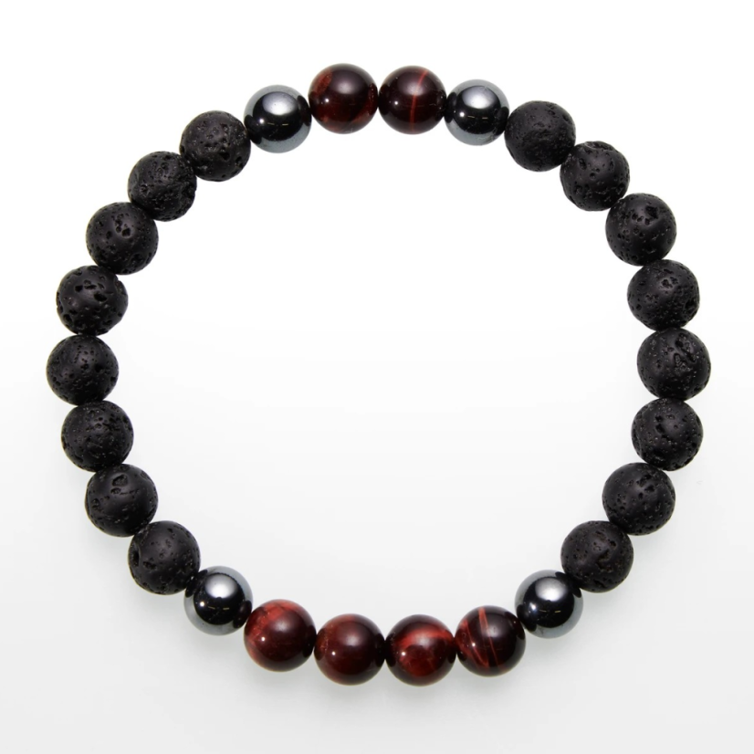 Pánský náramek | láva, býčí oko, hematit | 8mm kulička