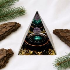 Orgonitová pyramida STŘELEC s obsidiánem a ametystem