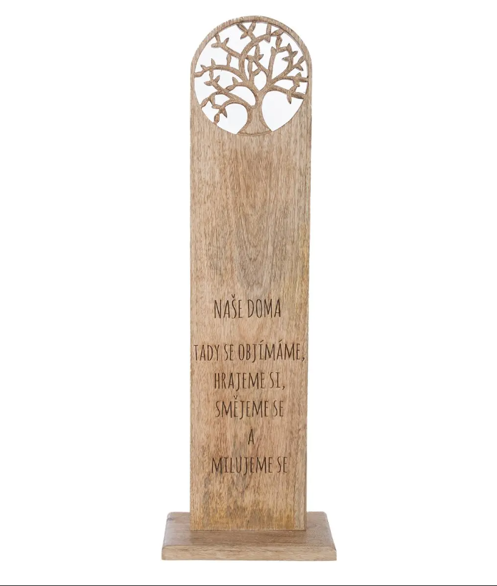 Stojan "NAŠE DOMA"  z mangového dřeva v. 80cm