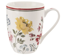Porcelánový hrnek kvítí s červeným proužkem
