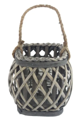 Proutěný svícen šedý 18cm