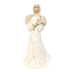 Anděl s kyticí tulipánů a květovanými šaty 21cm