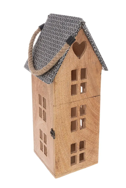 Lucerna dřevo/kov MANGO domek 48,5 cm